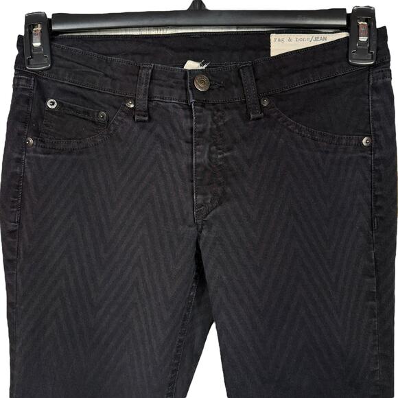 Rag & Bone SZ 27 Jeggings Jeans Chevron Ombre Stretch Low-Rise Pockets Zip Black - Picture 2 of 11